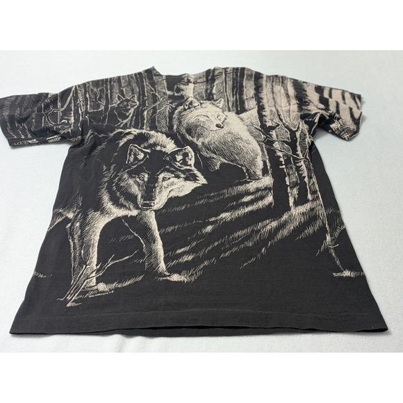 Vtg 90s Wolf Pack All Over Print AOP Single Stitch T-Shirt Large 1992 Harlequin - Picture 6 of 10